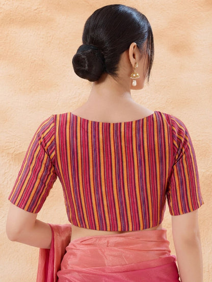Pink Woven Design V Neck Saree Blouse