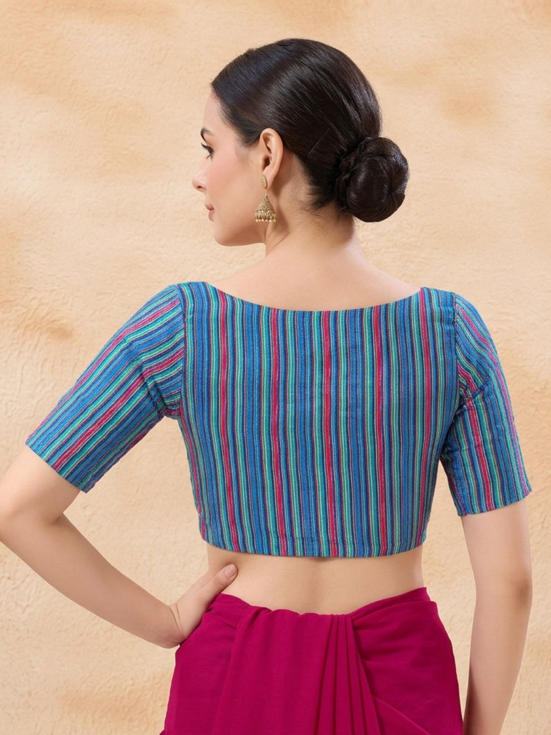 Blue Woven Design V Neck Saree Blouse