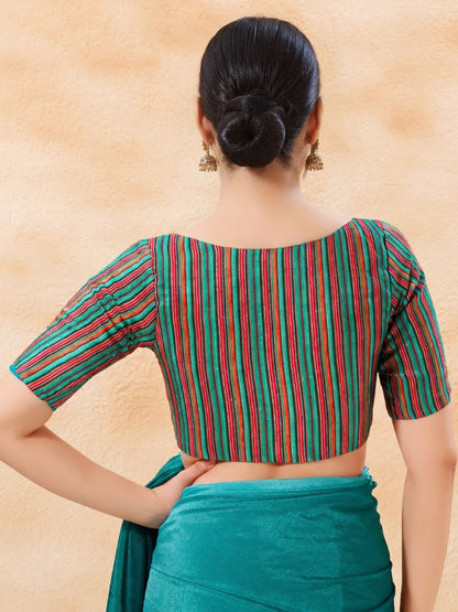 Rama Green Woven Design V Neck Saree Blouse