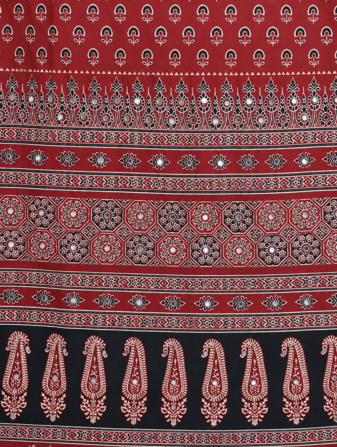 Maroon Ajrakh Mirror Work Garba Cotton Readymade Skirt For Navratri