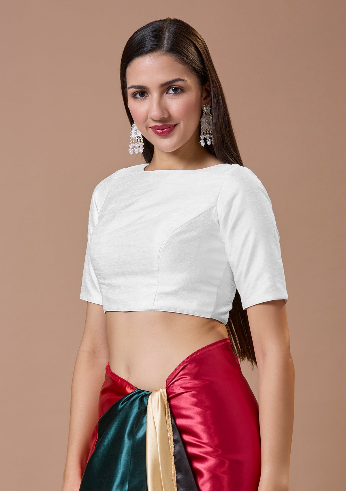 White Silk Close Neck Readymade Blouse