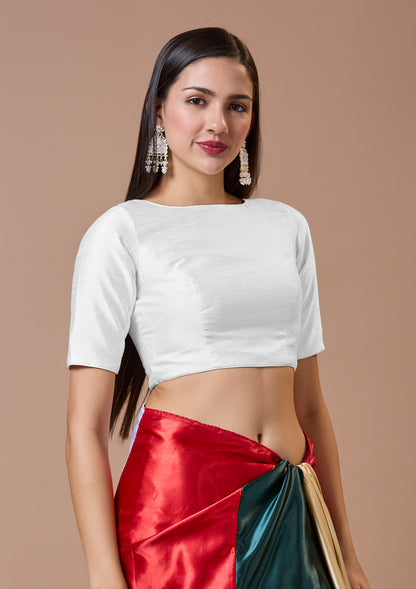 White Silk Close Neck Readymade Blouse