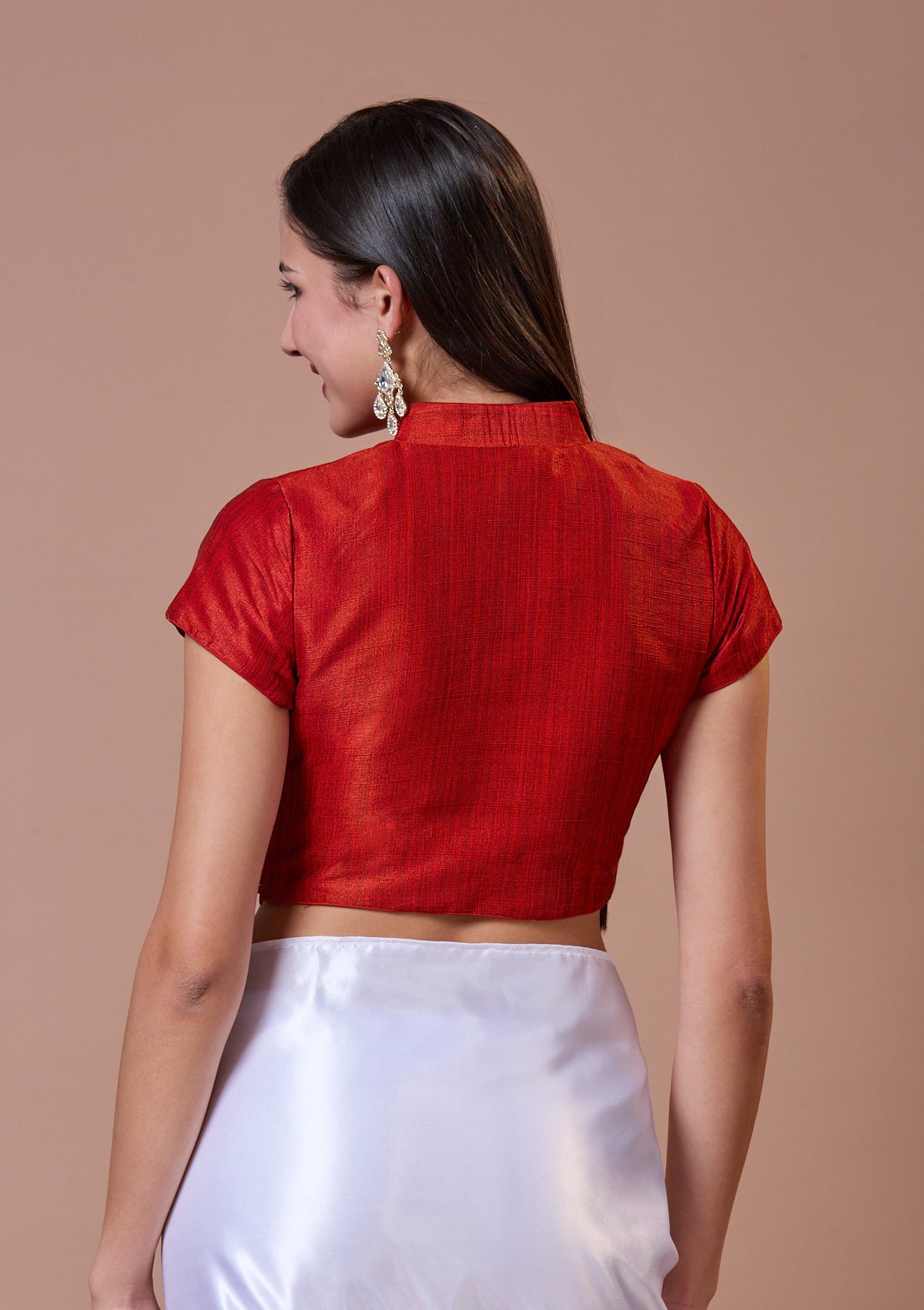 Red Silk Collared Neck Readymade Blouse