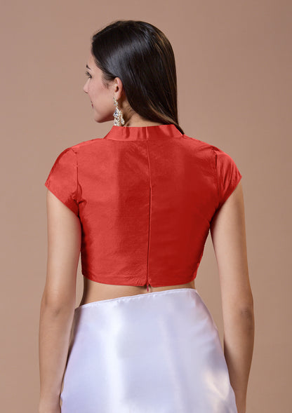 Red Silk Collar Neck Comfort Fit Readymade Blouse