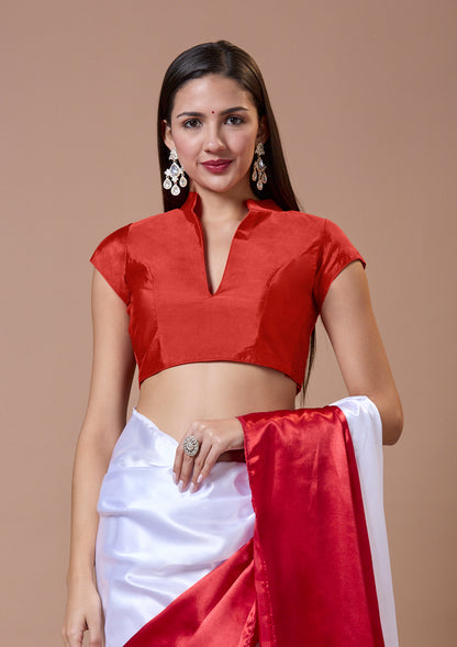 Red Silk Collar Neck Comfort Fit Readymade Blouse