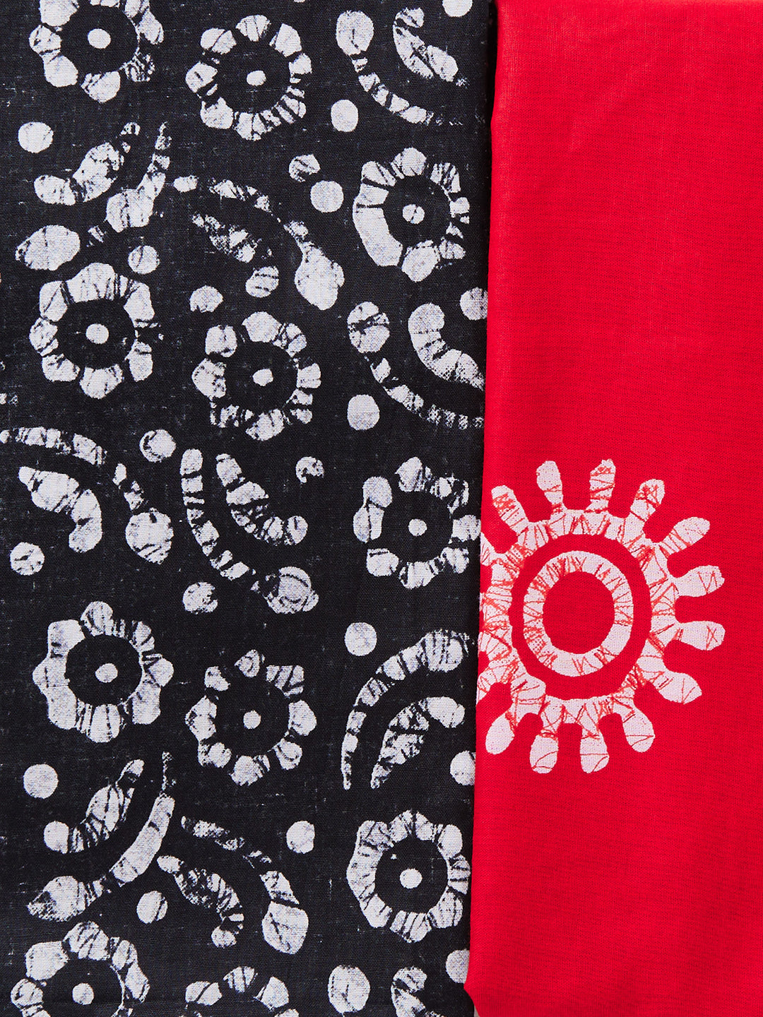 Black & Red Printed Unstitch Dress Material with Dupatta