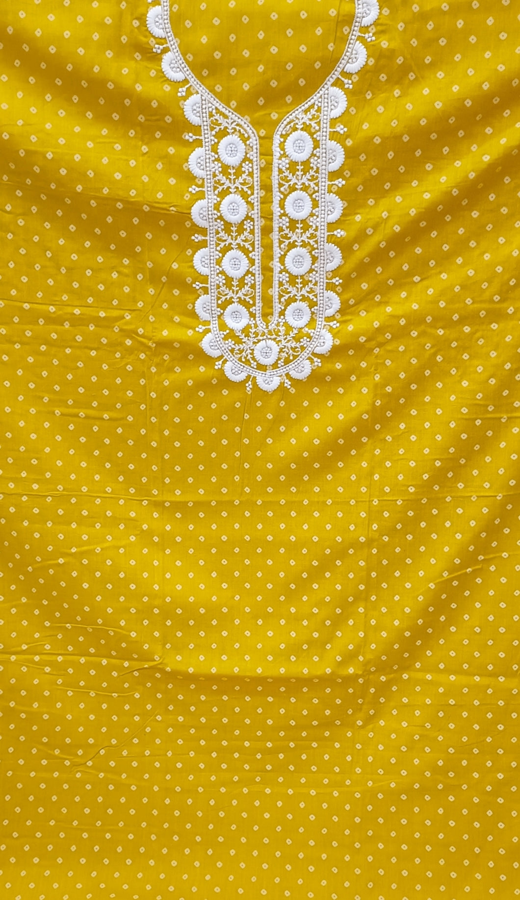 Yellow Embroidered Cotton Unstitched Dress Material with Dupatta