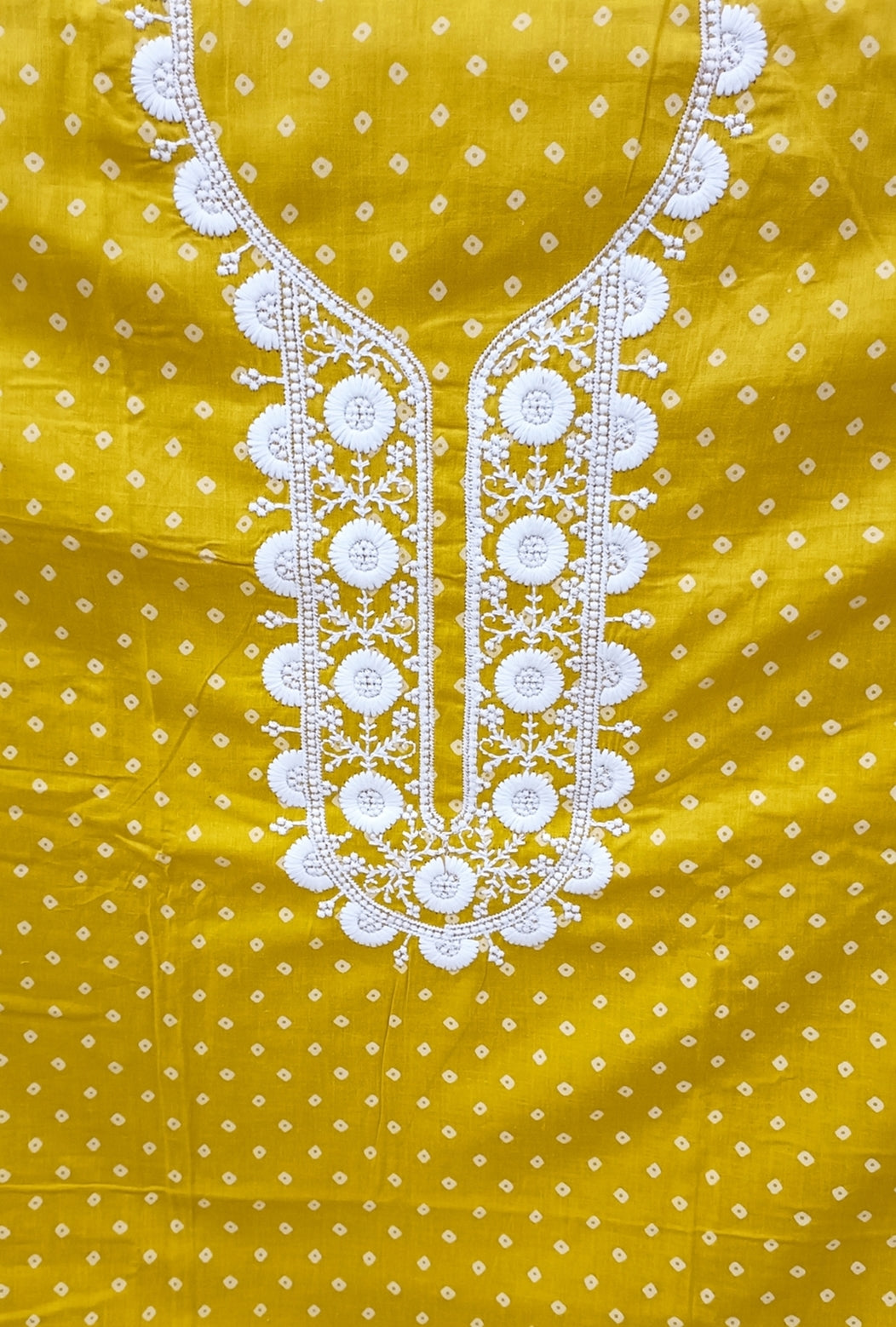 Yellow Embroidered Cotton Unstitched Dress Material with Dupatta