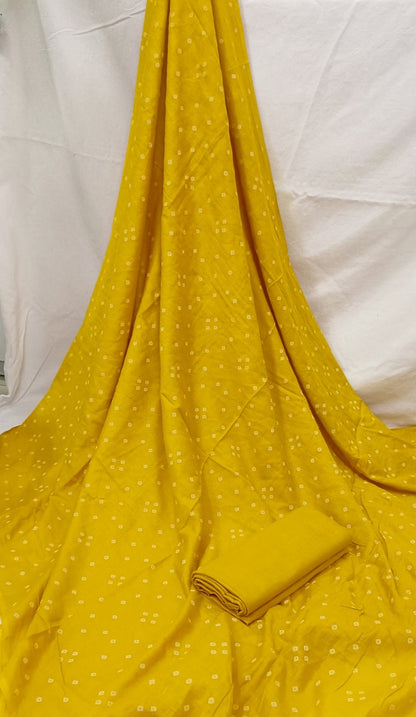 Yellow Embroidered Cotton Unstitched Dress Material with Dupatta