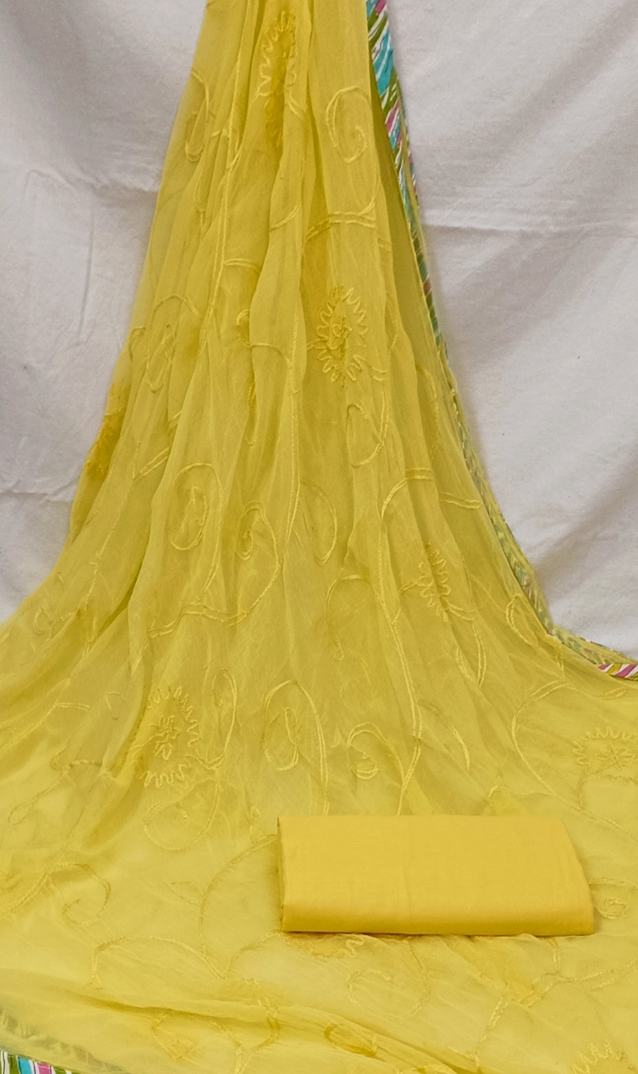 Multicolored Chevron Printed Unstitch Dress Material with Dupatta