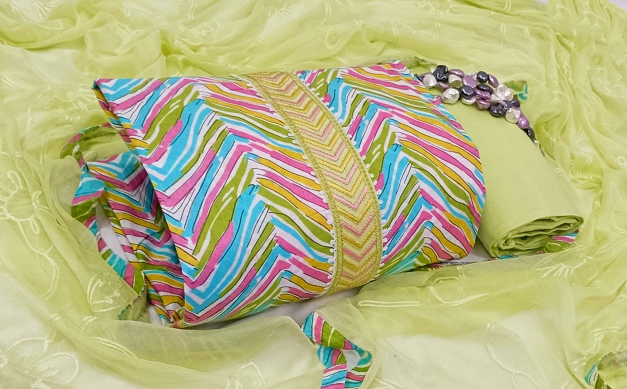 Multicolored Yoke Design Unstitch Dress Material with Dupatta
