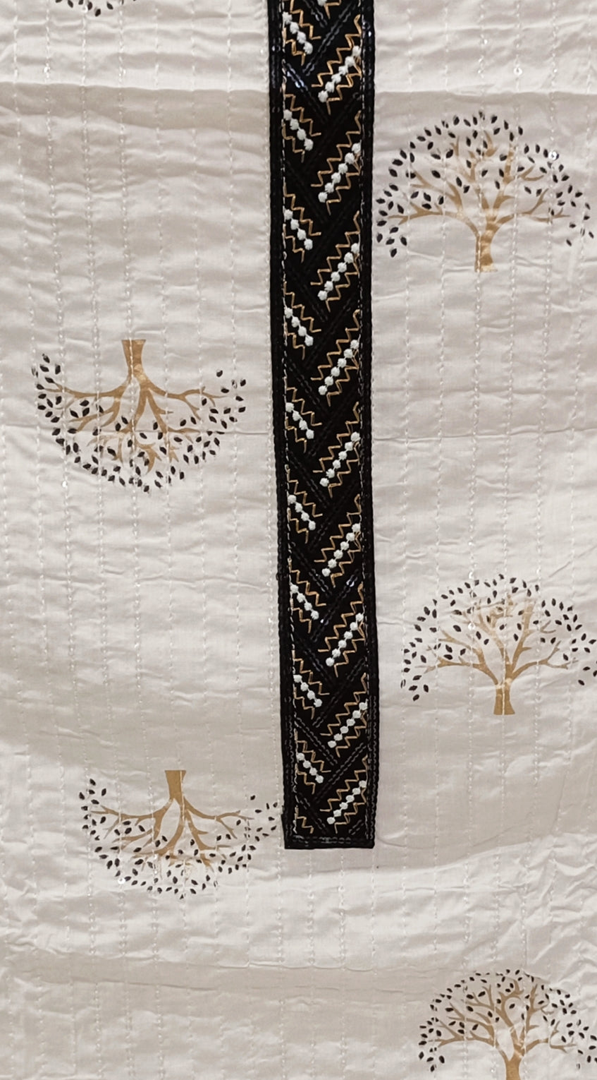 White Block Printed Cotton Unstitched Dress Material with Dupatta