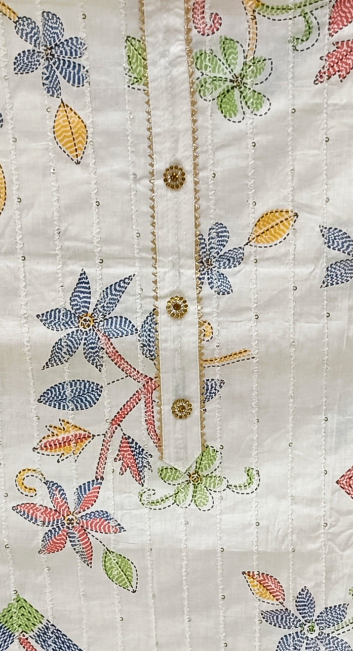White Printed Unstitch Dress Material with Dupatta