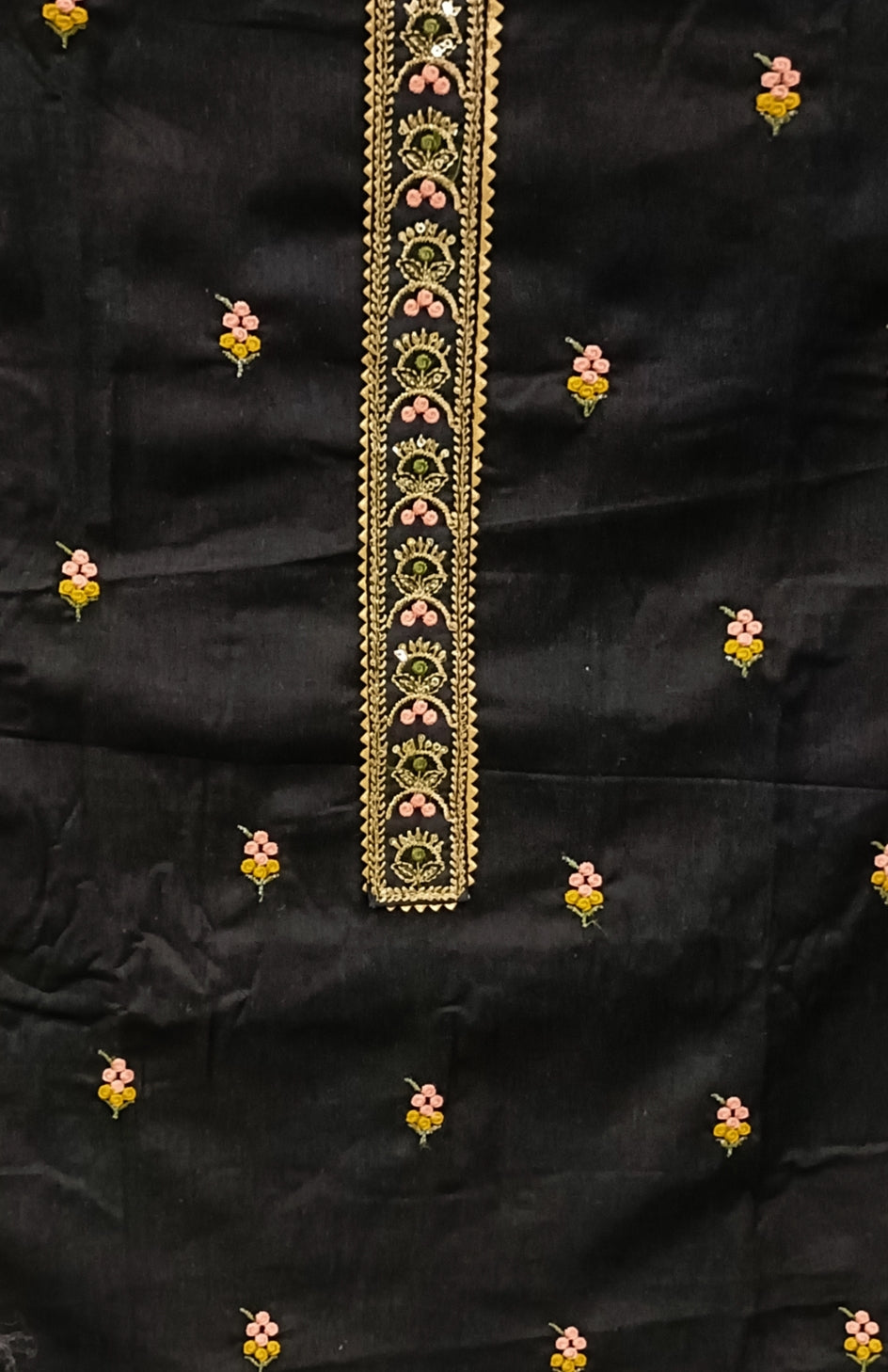 Black Embroidered Unstitch Dress Material with Dupatta