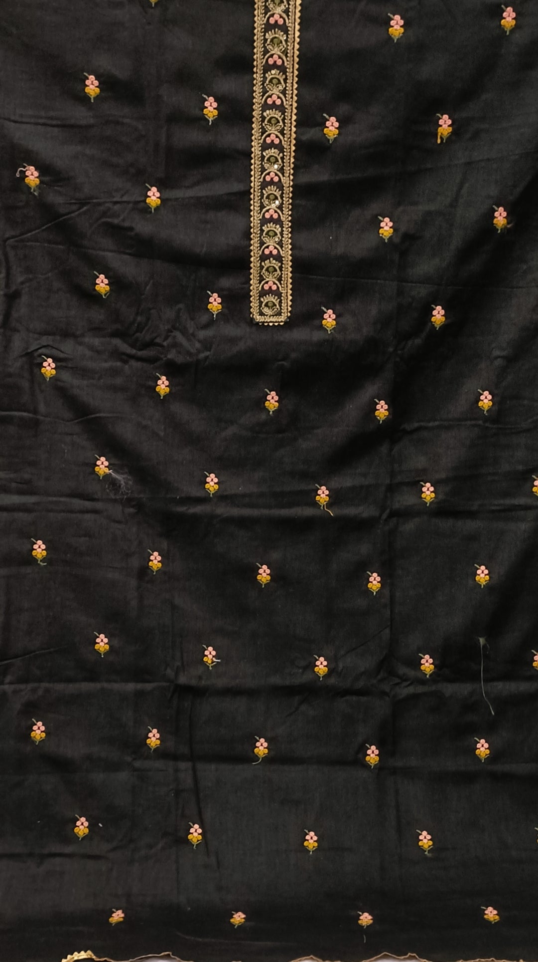 Black Embroidered Unstitch Dress Material with Dupatta