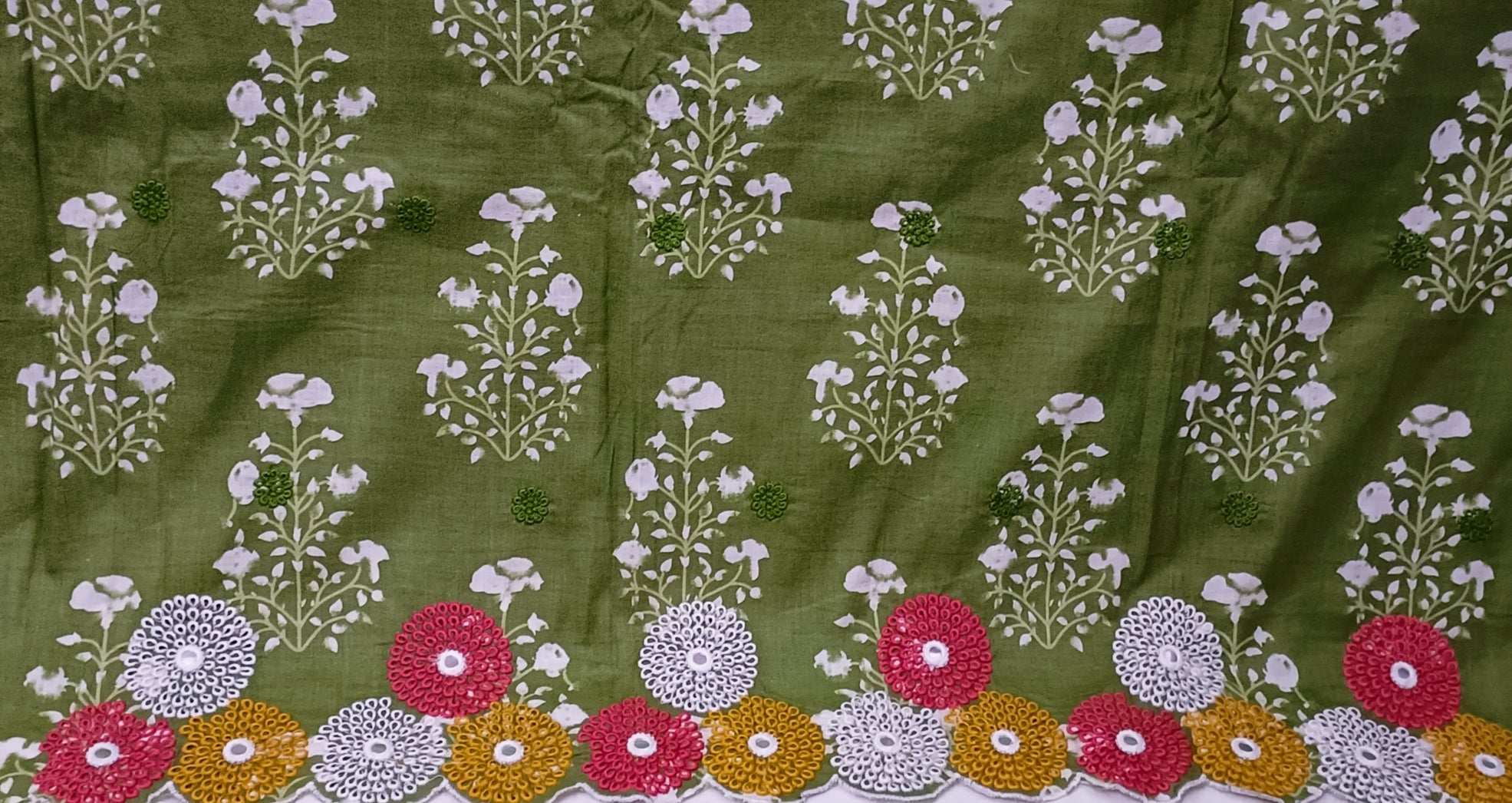 Green Yoke Embroidered Unstitch Dress Material with Dupatta