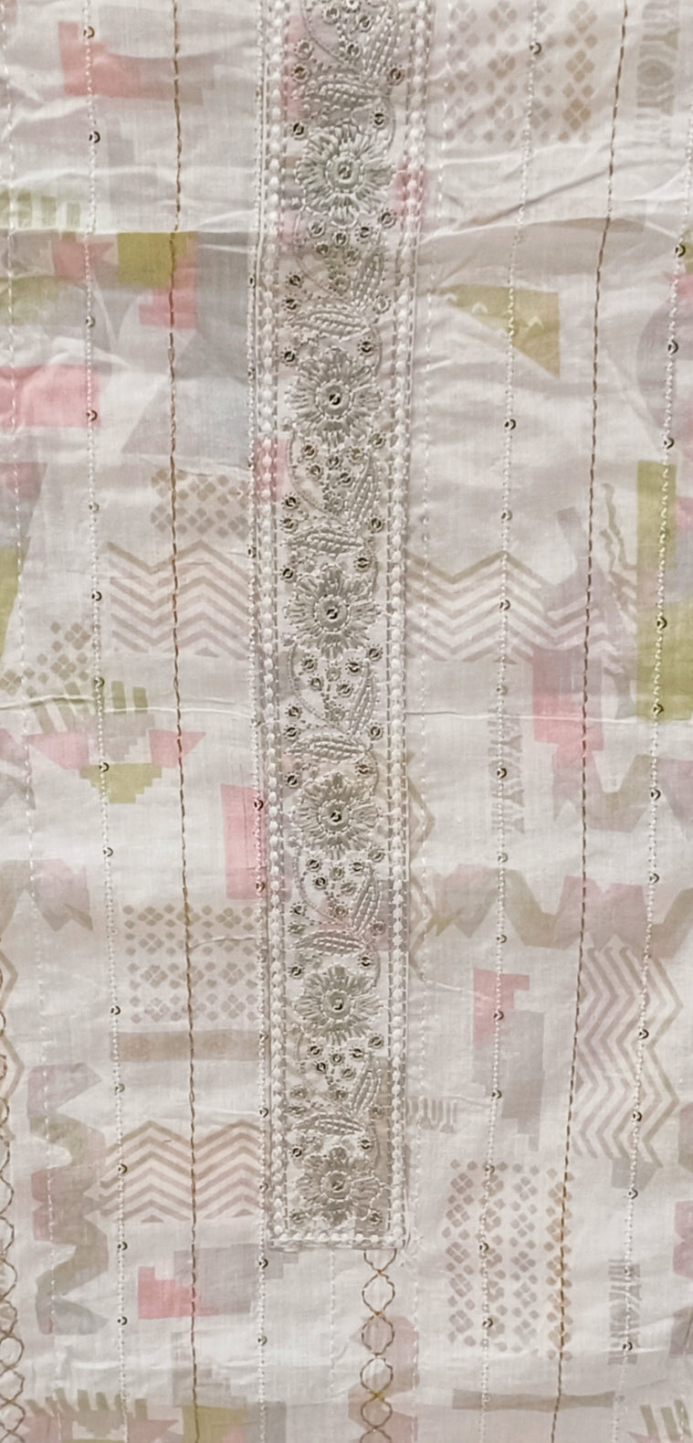 White Cotton Unstitched Dress Material with Dupatta