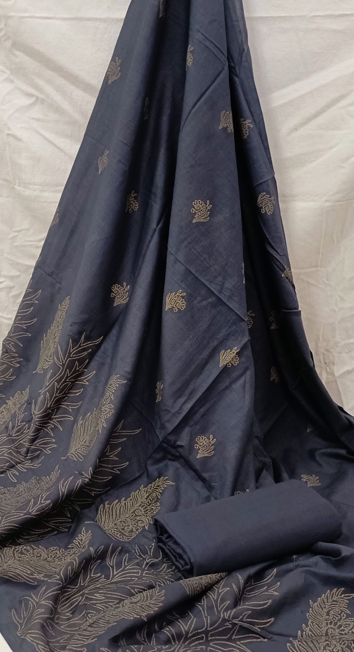 Beige & Black Printed Cotton Unstitched Dress Material with Dupatta