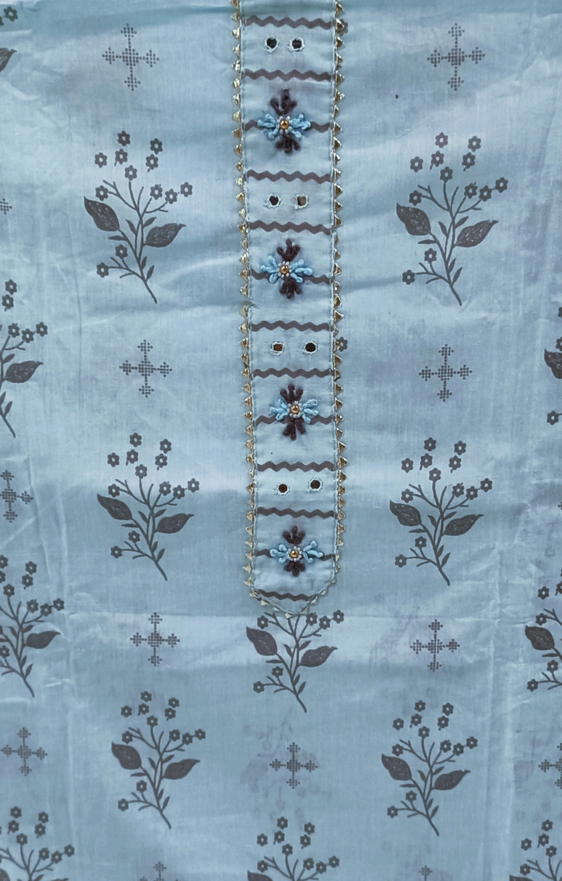 Blue Block Printed Unstitch Dress Material with Dupatta