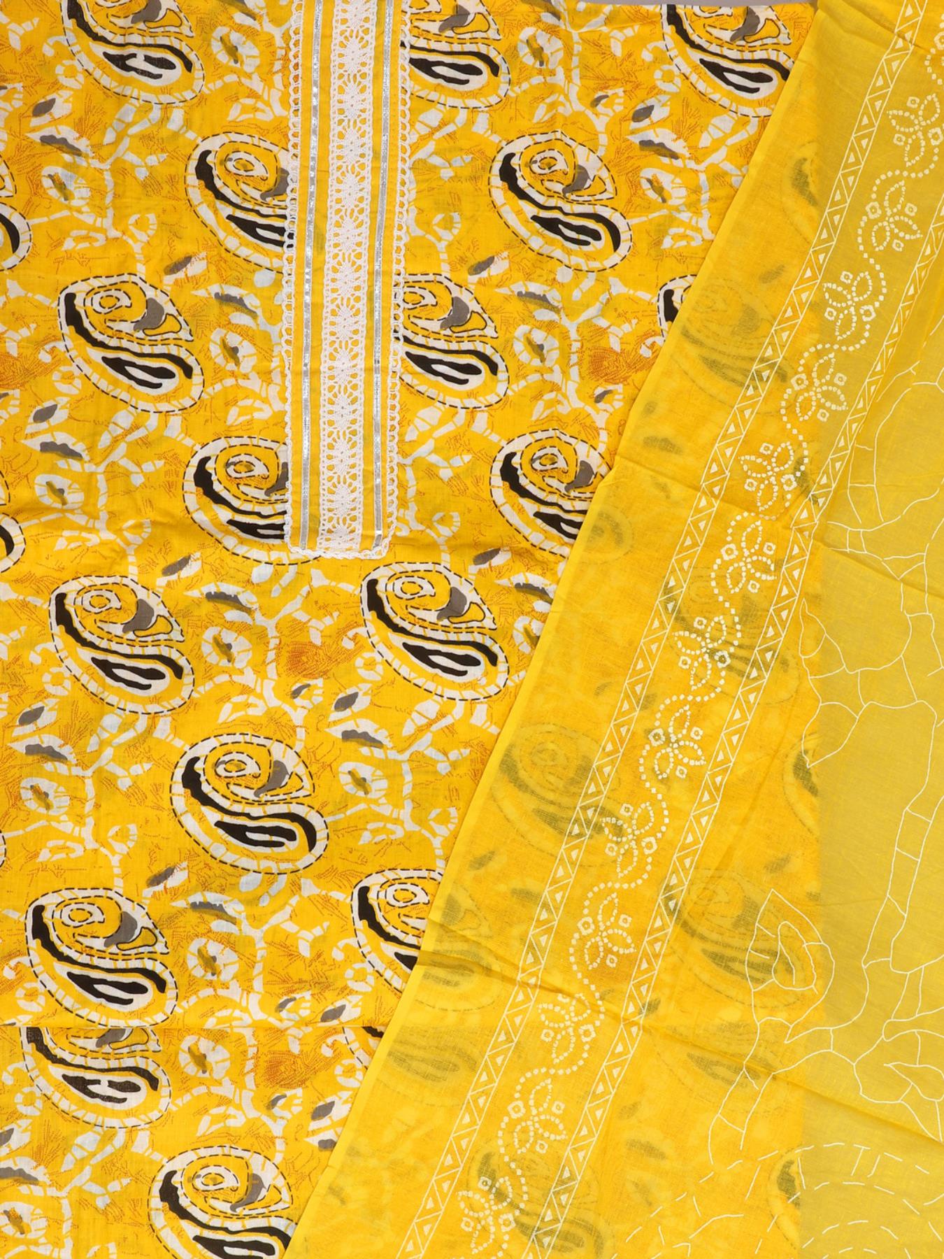 Yellow Paisley Unstitch Dress Material with Dupatta