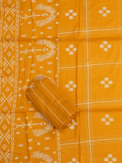 Mustard Yoke Design Cotton Unstitched Dress Material with Dupatta