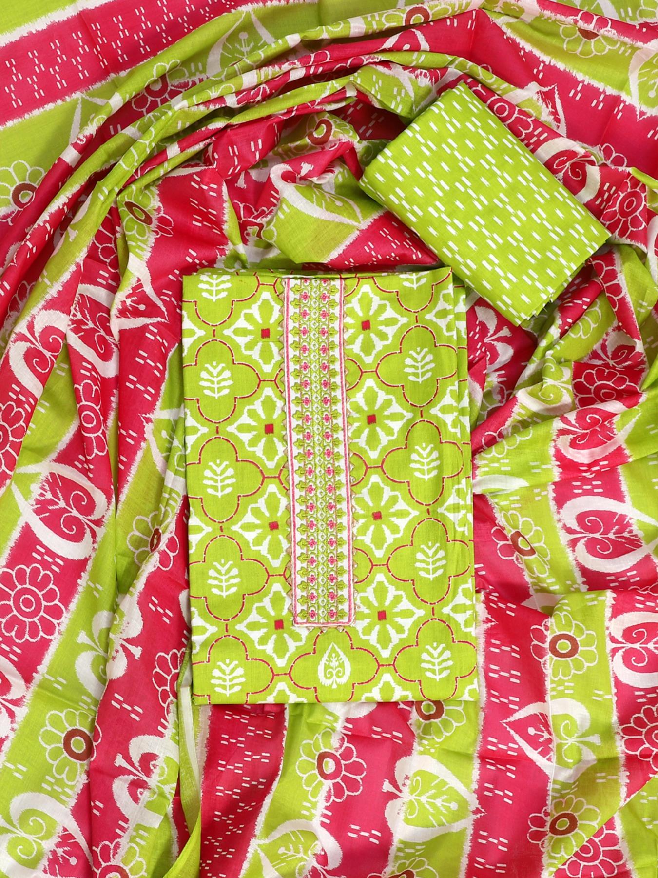 Green Printed Unstitch Dress Material with Dupatta