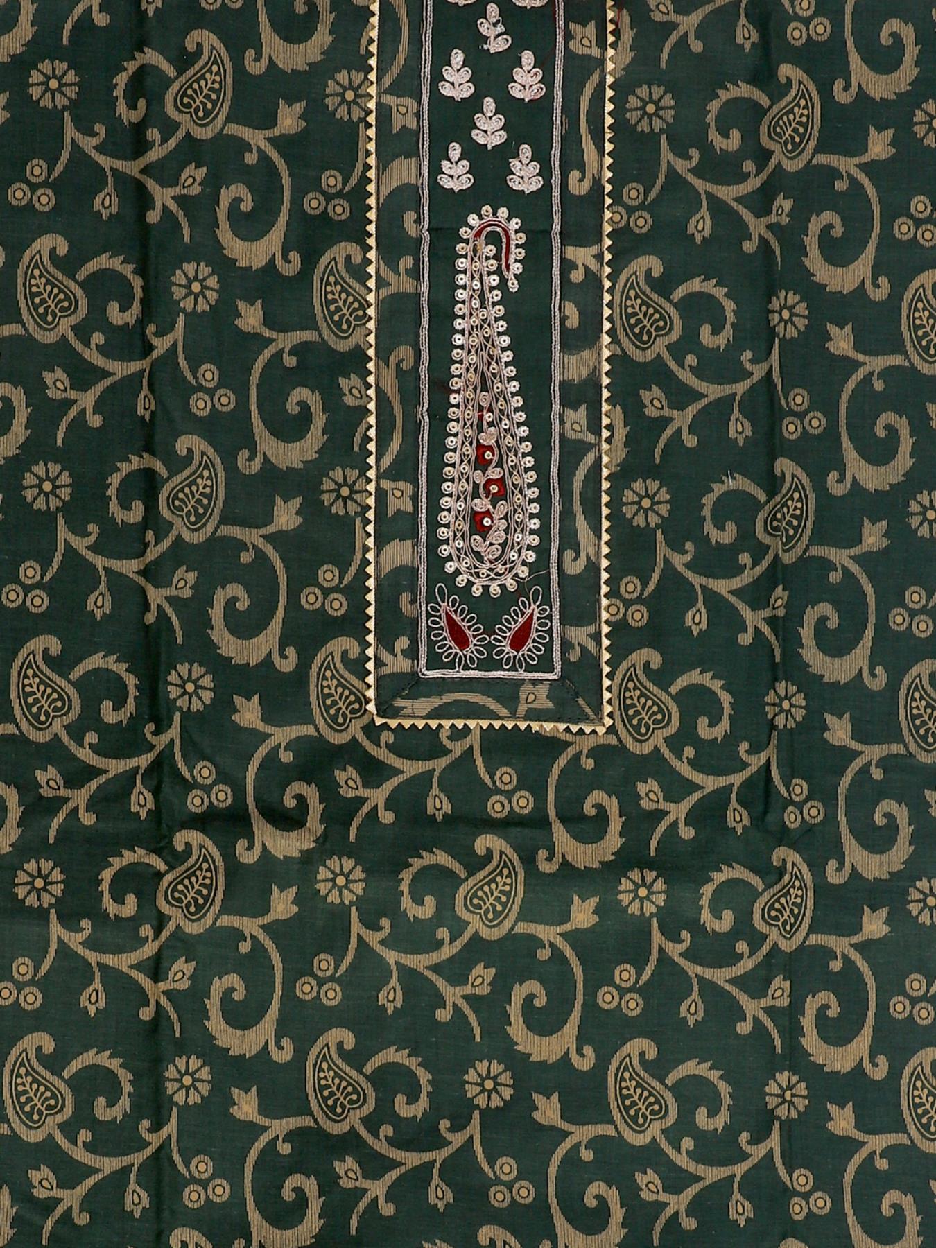 Cotton Printed Green Unstitched Dress Material With Dupatta