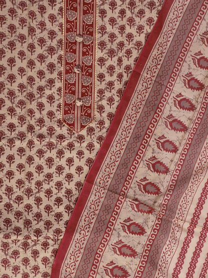 Beige & Red Printed Unstitched Dress Material with Dupatta