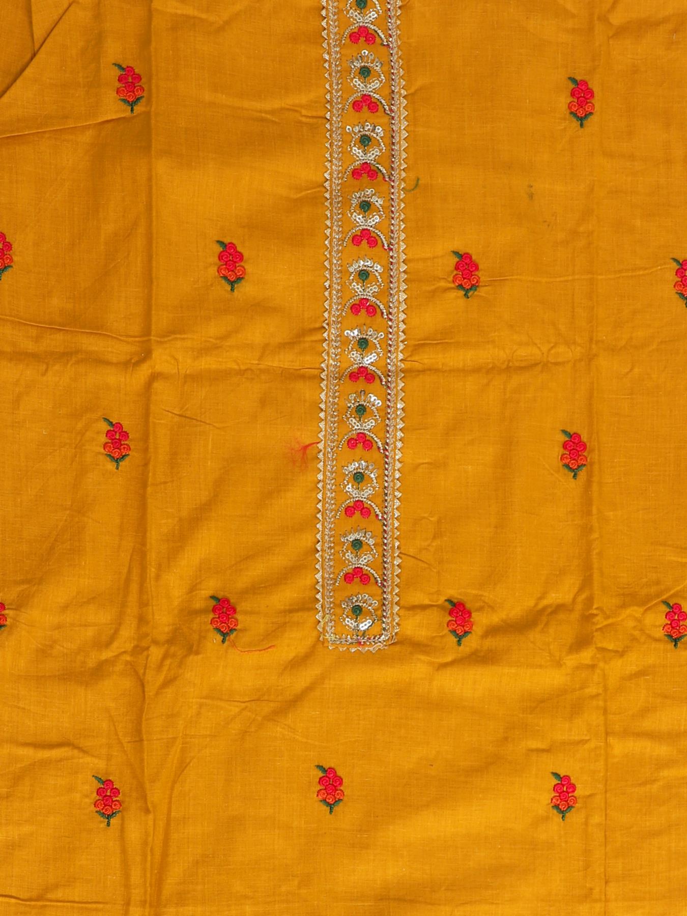 Mustard Embroidered Unstitch Dress Material with Dupatta