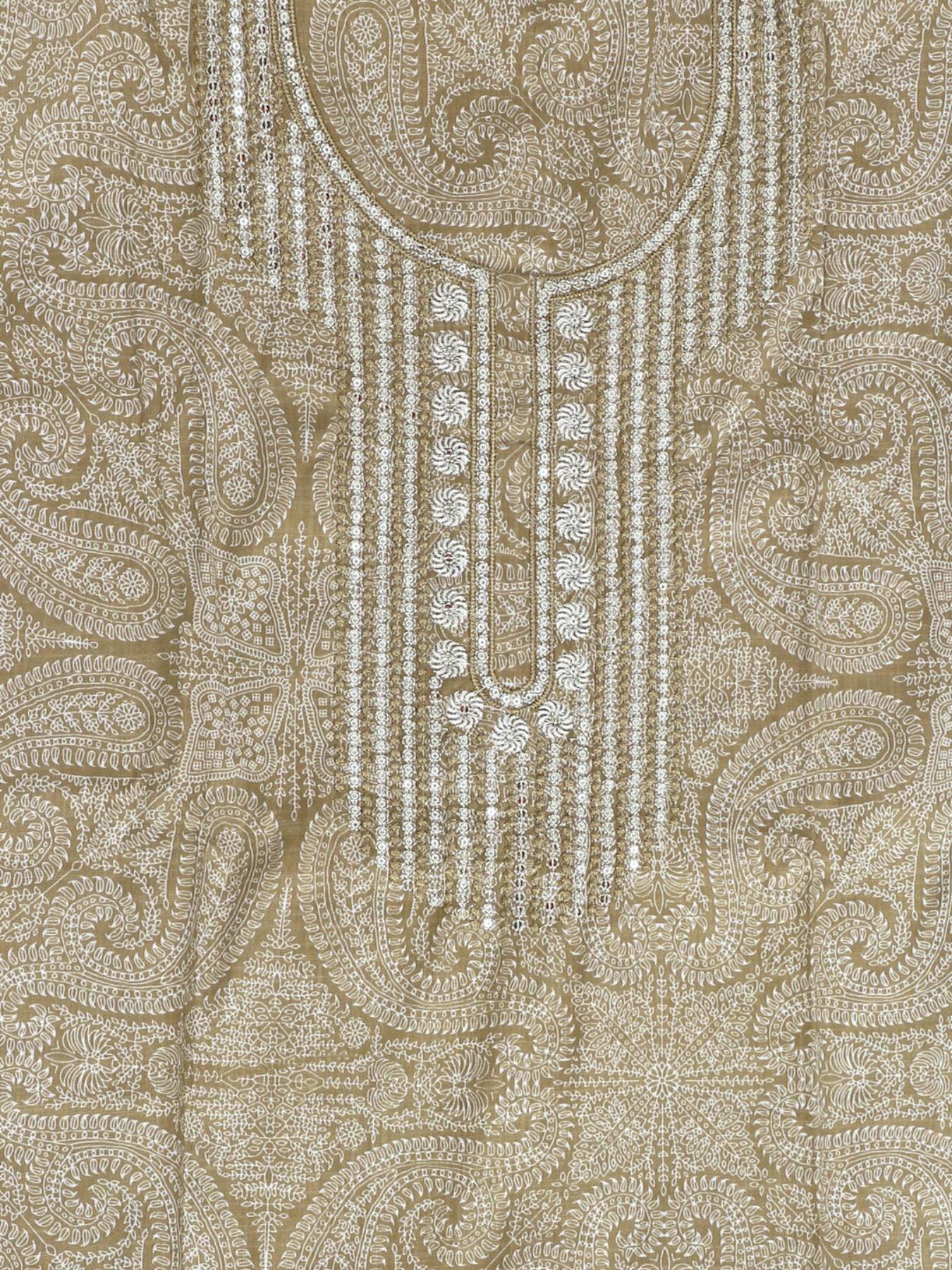 Beige Tie & Dye Printed Unstitch Dress Material with Dupatta