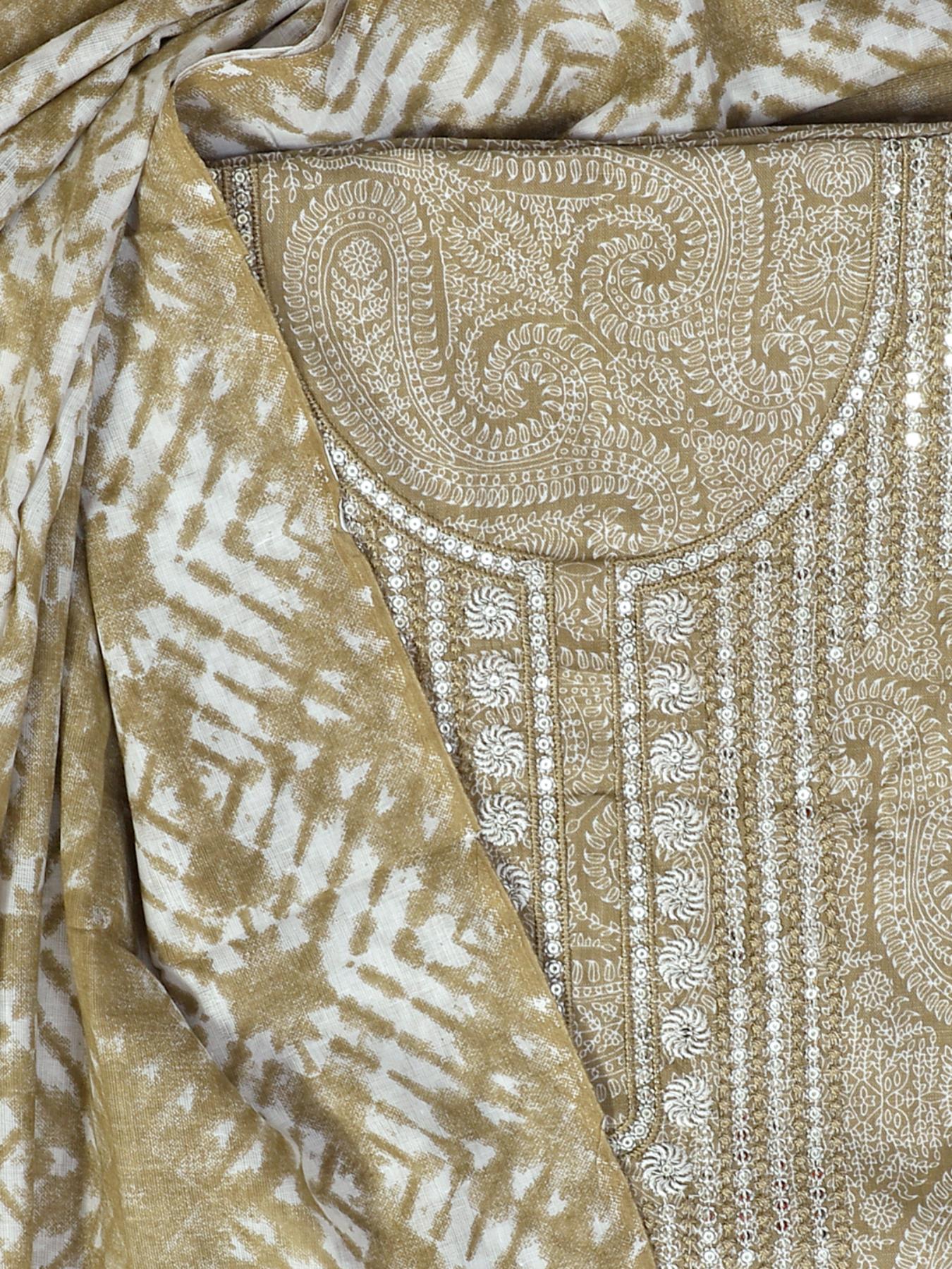 Beige Tie & Dye Printed Unstitch Dress Material with Dupatta