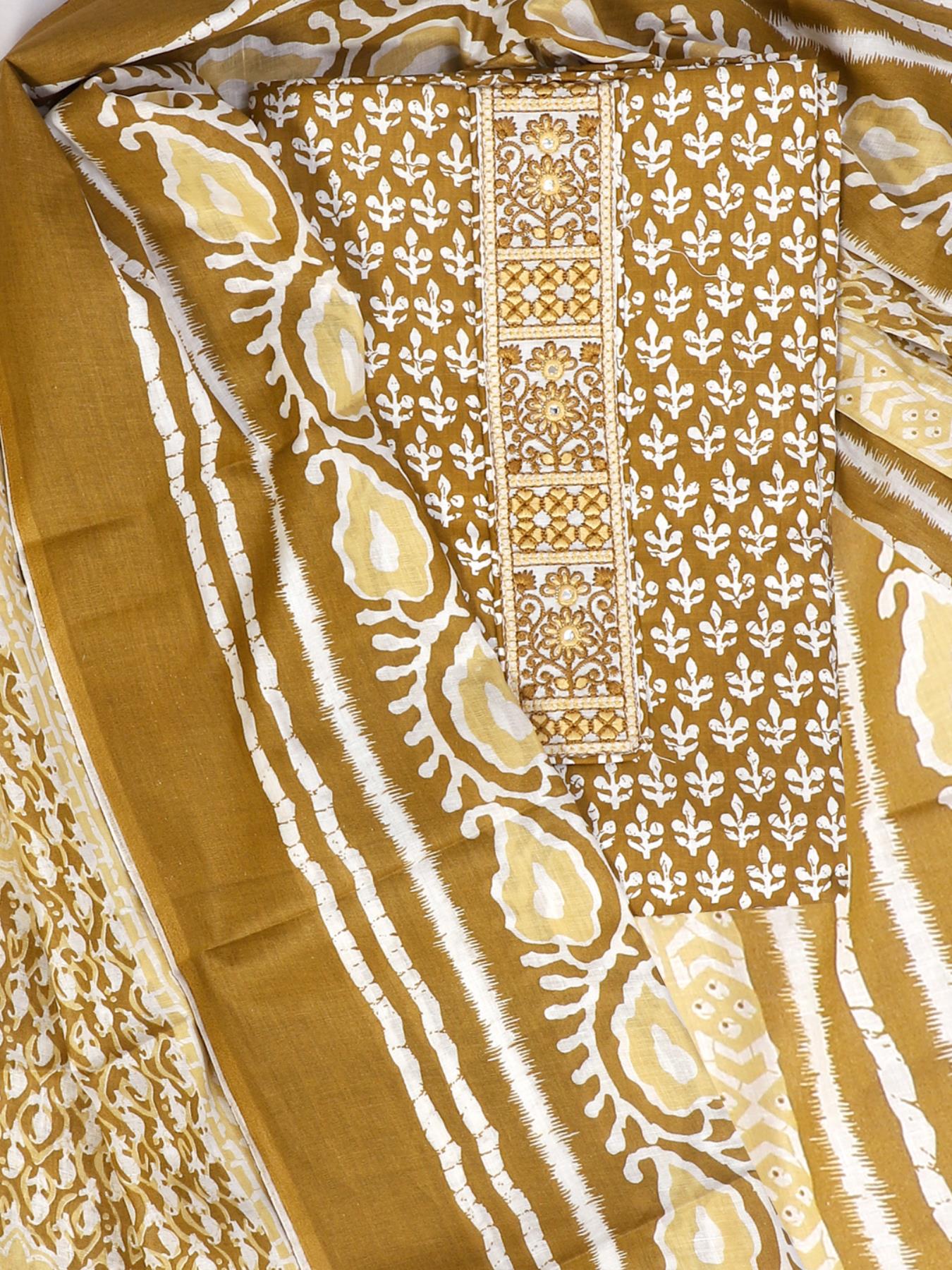 Brown Printed Unstitch Dress Material with Dupatta