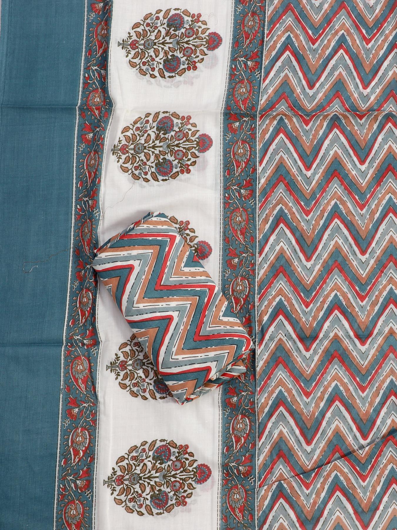 Grey Kalamkari Unstitch Dress Material with Dupatta