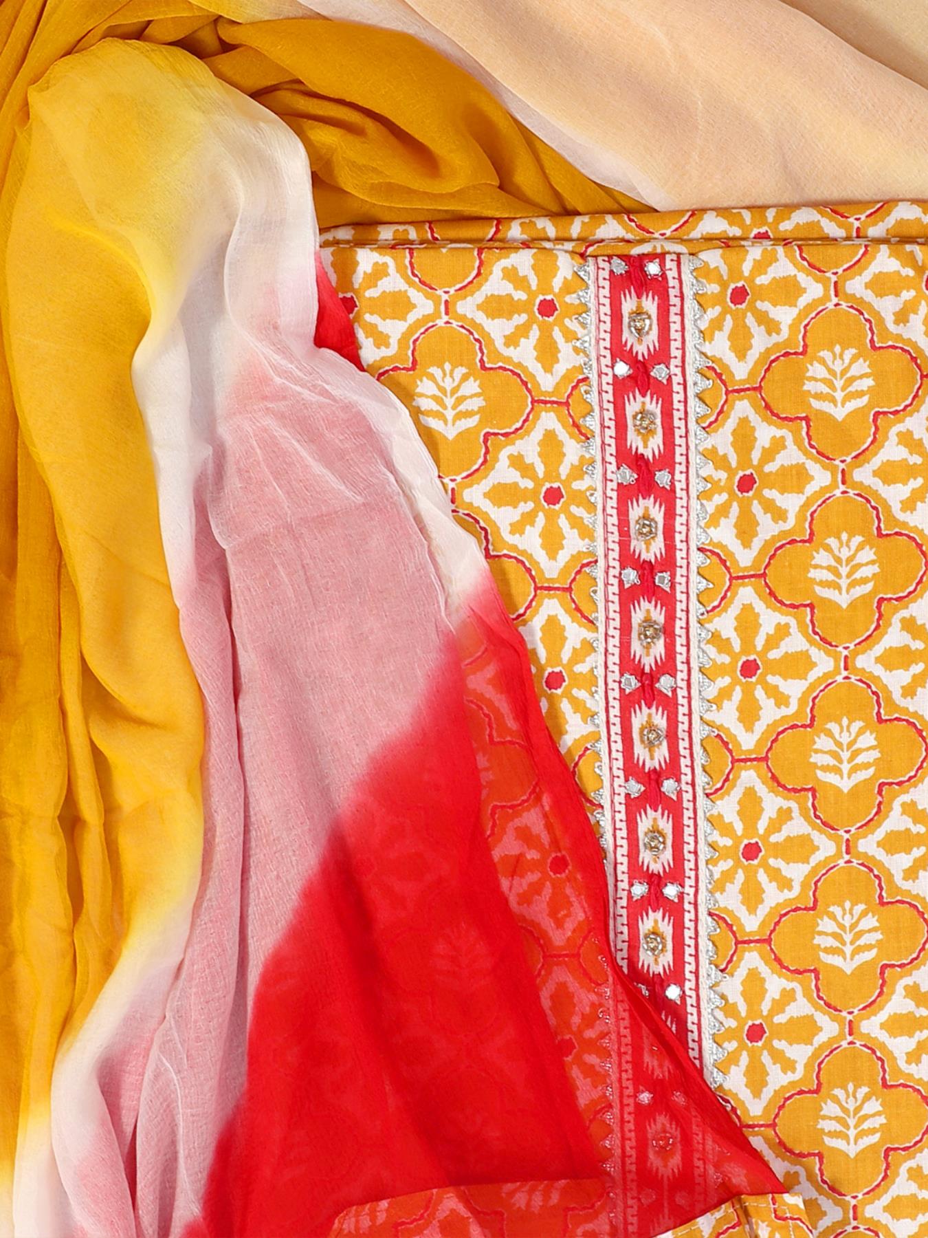 Mustard Ombre Unstitch Dress Material with Dupatta