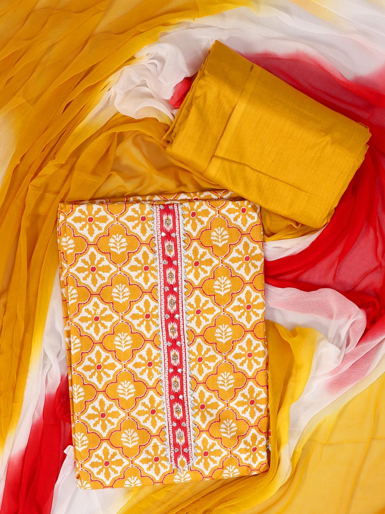 Mustard Ombre Unstitch Dress Material with Dupatta