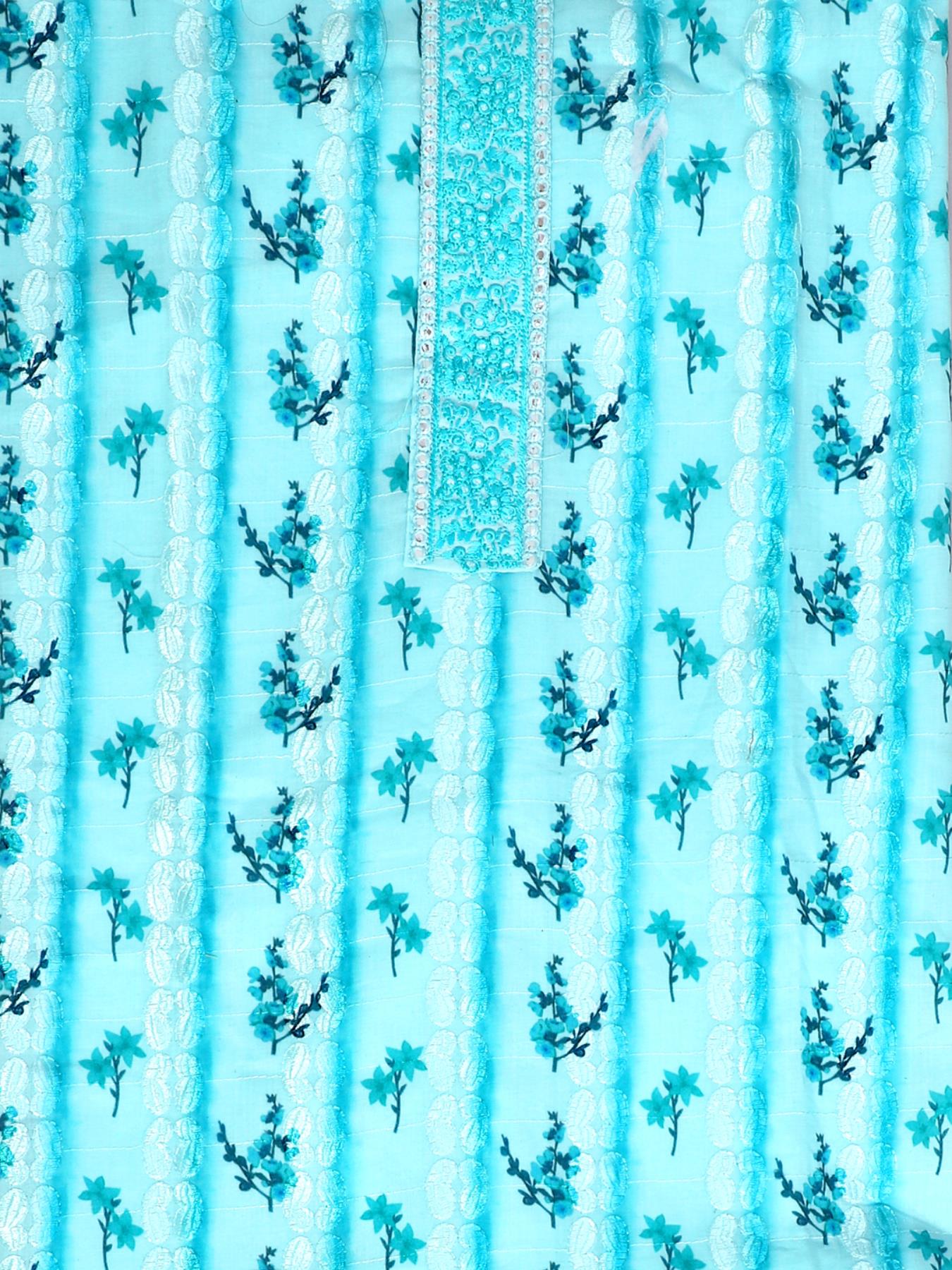 Sea Blue Printed Unstitch Dress Material with Dupatta