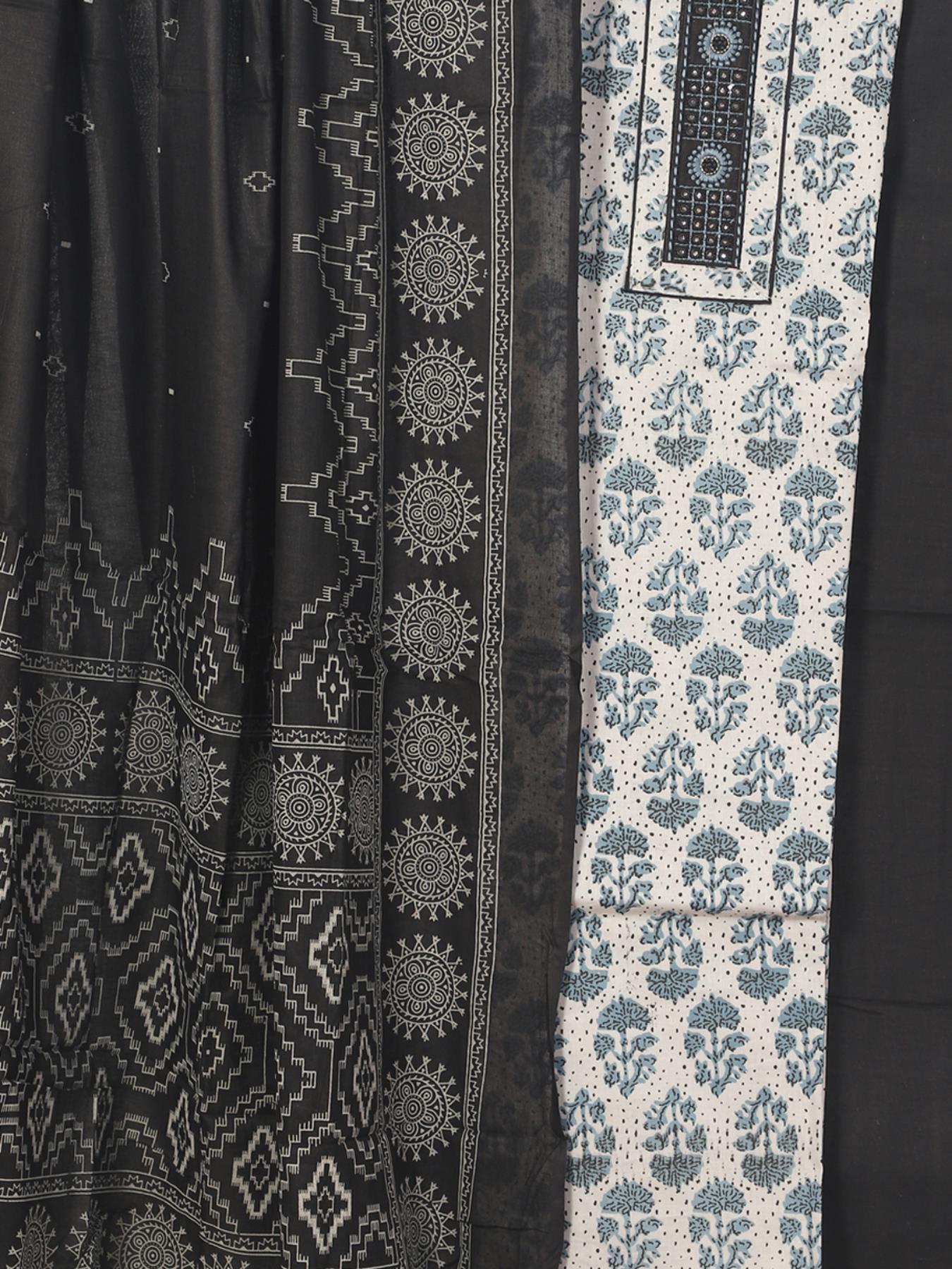 Black & White Printed Unstitch Dress Material with Dupatta