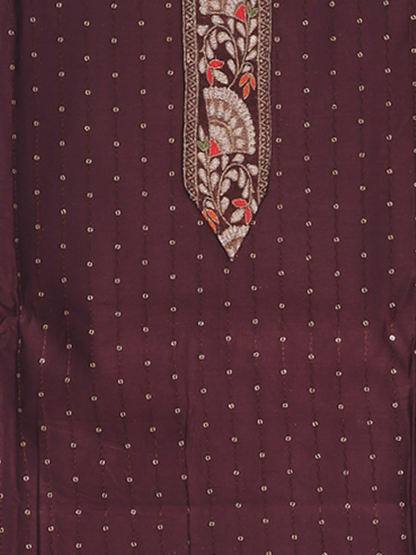 Burgundy Embellished Unstitch Dress Material with Dupatta