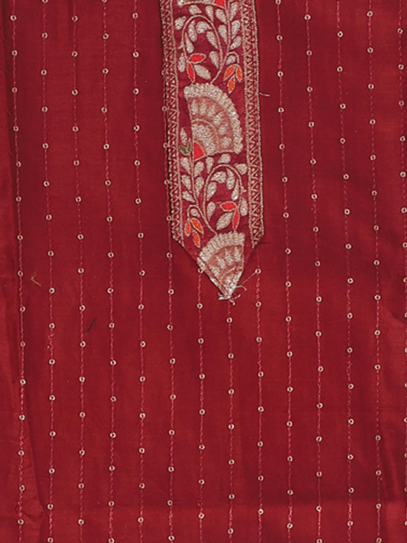 Red Embellished Unstitch Dress Material with Dupatta