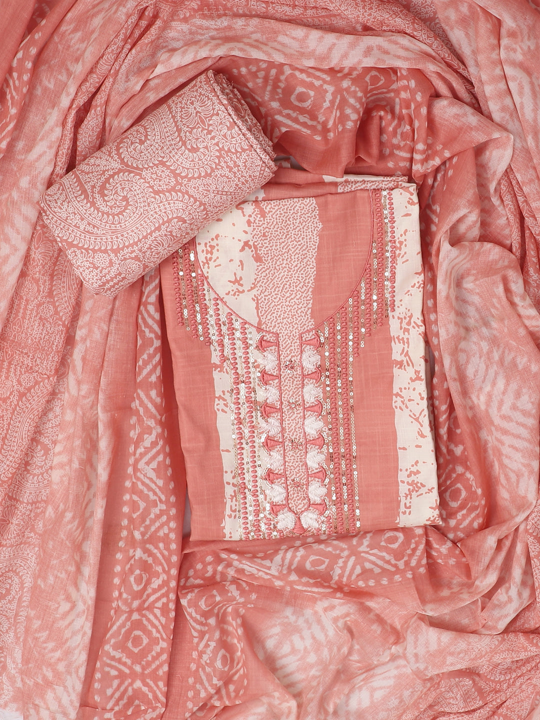 Pink Yoke Design Unstitch Dress Material with Dupatta