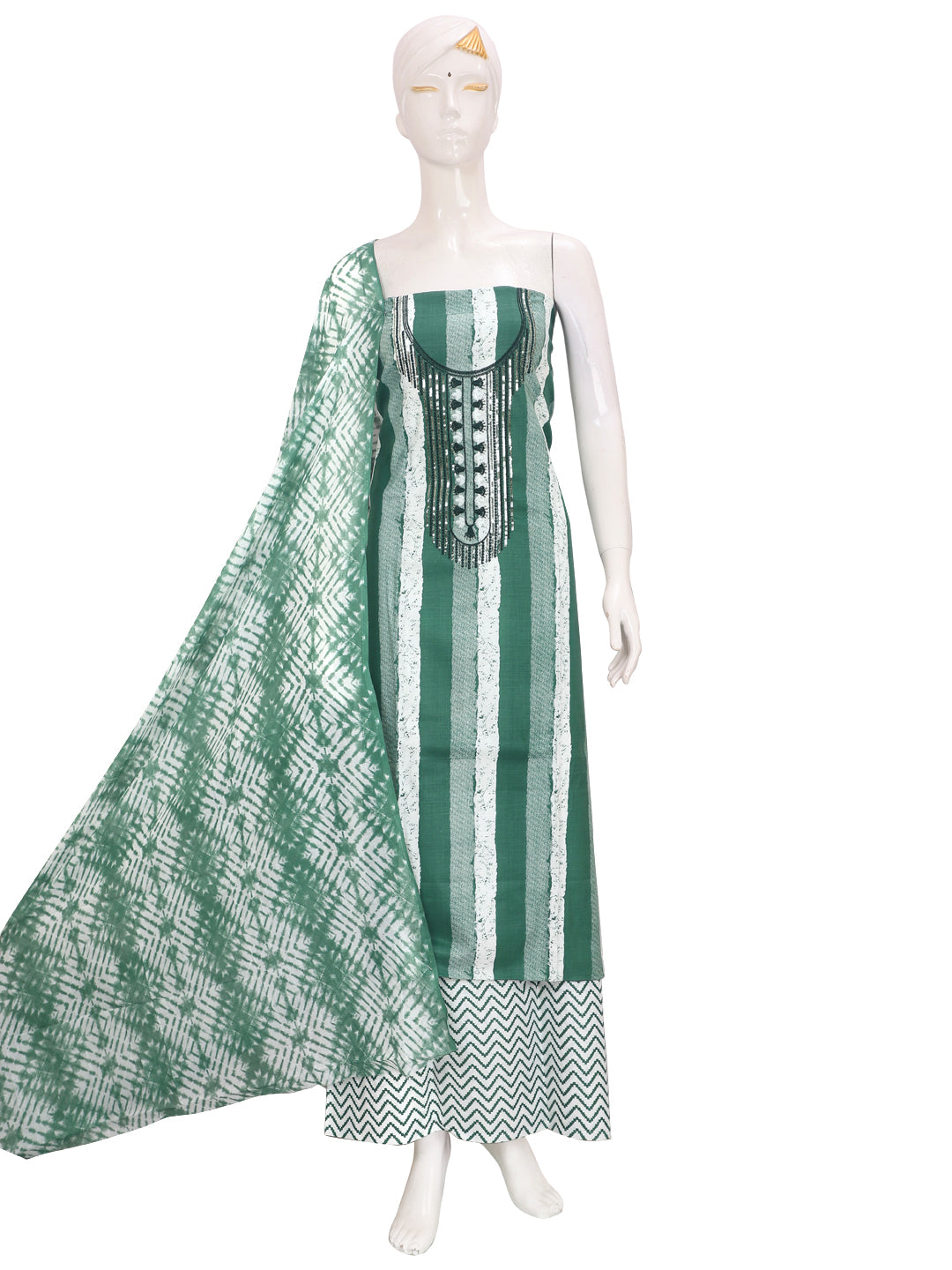 Green Tie & Dye Unstitch Dress Material with Dupatta