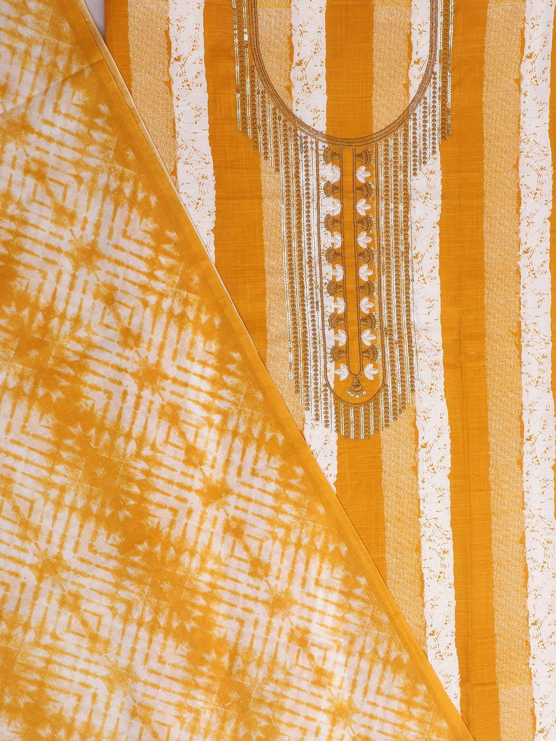 Mustard Yoke Design Unstitch Dress Material with Dupatta