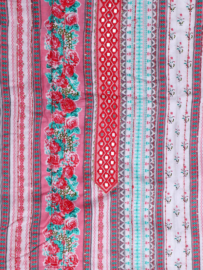 Pink Printed Cotton Unstitched Dress Material with Dupatta