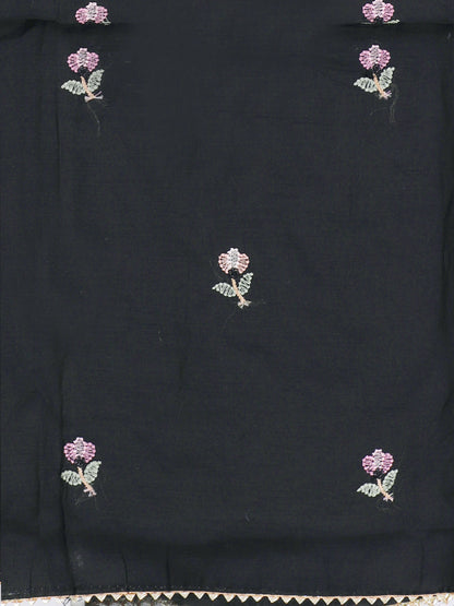 Black Floral Embroidered Cotton Unstitched Dress Material with Dupatta