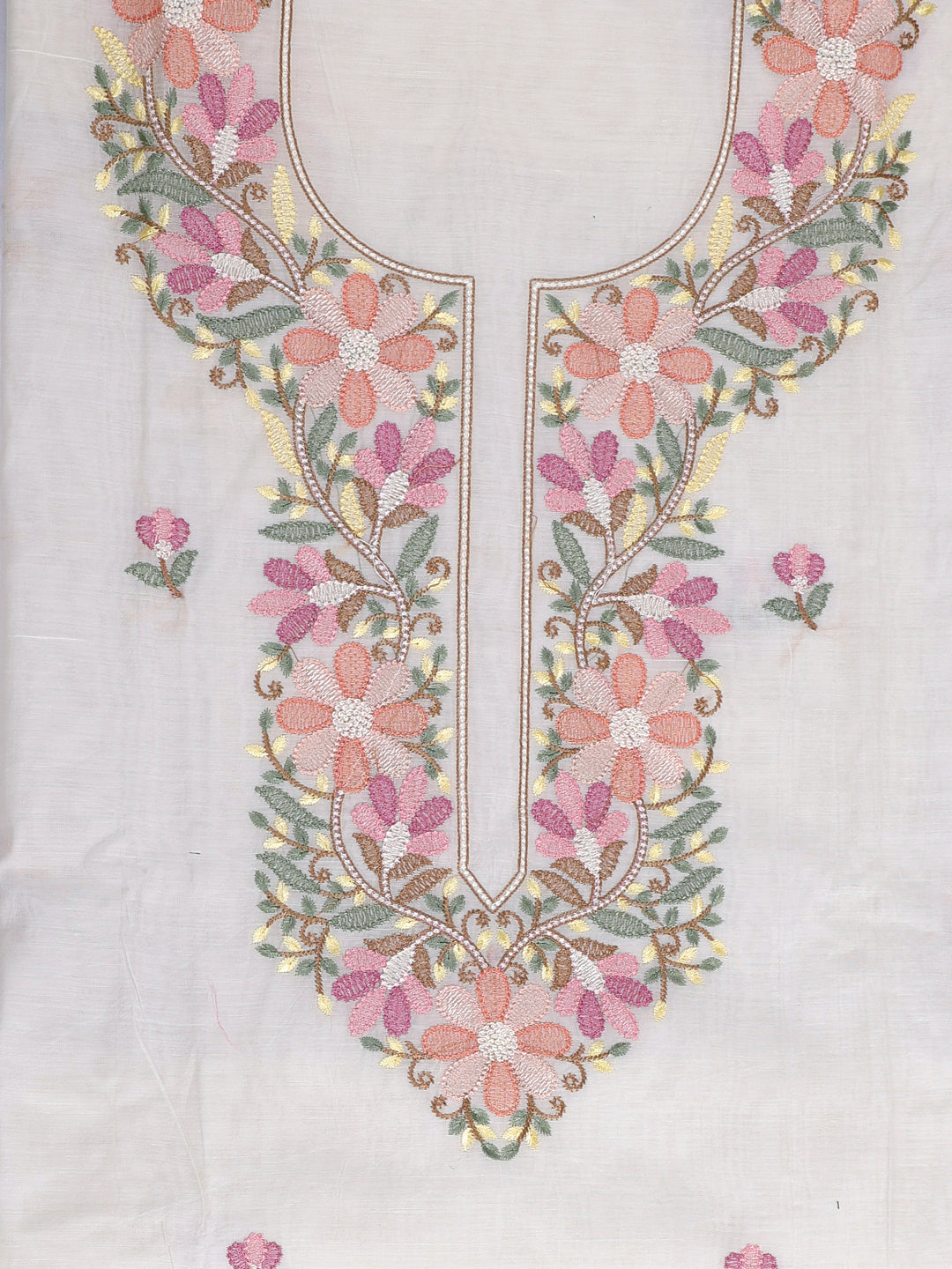 White Floral Embroidered Unstitch Dress Material with Dupatta