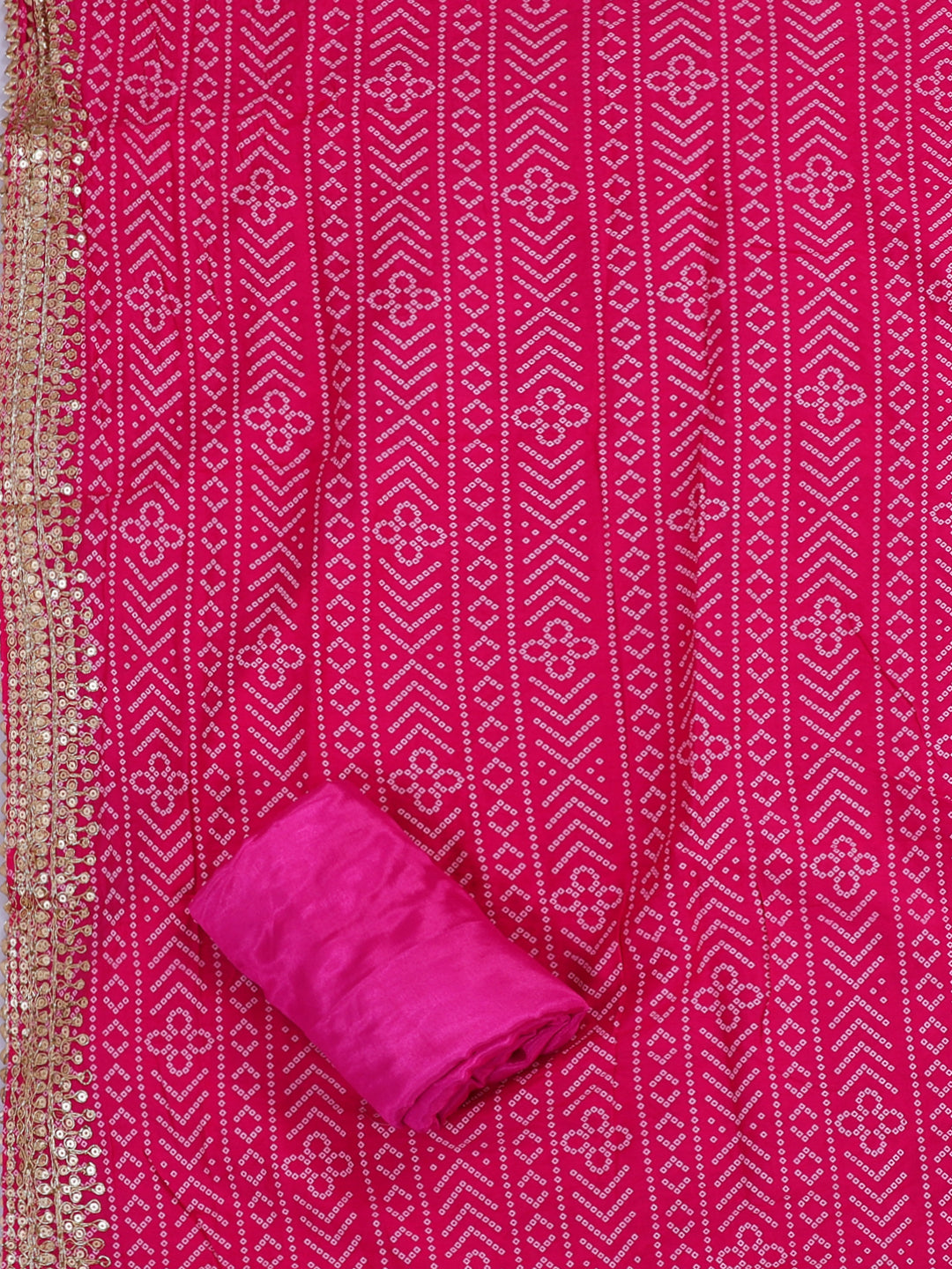 Hot Pink Bandhni Unstitch Dress Material with Dupatta