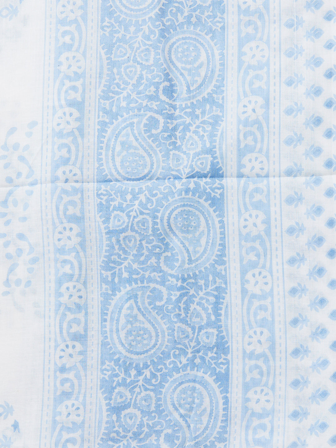 Blue Block Printed Cotton Unstitched Dress Material with Dupatta