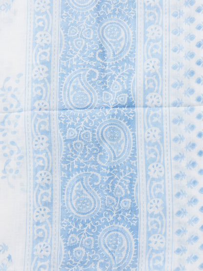 Blue Block Printed Cotton Unstitched Dress Material with Dupatta