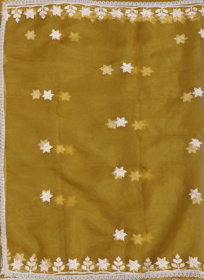 Silk Embroidered Yellow Unstitched Dress Material With Dupatta