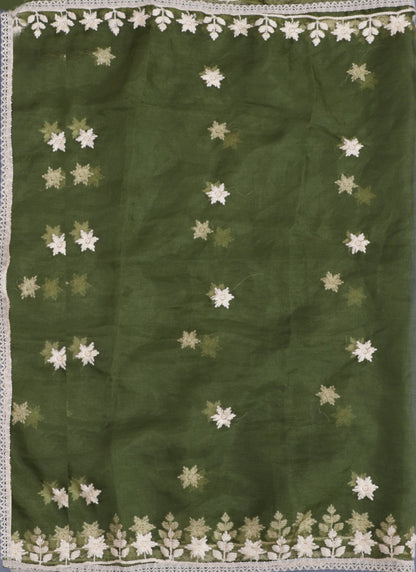 Green Embroidered Silk Unstitched Dress Material